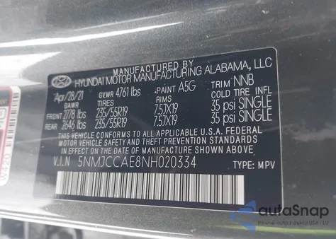 2022 Hyundai Tucson Sel from USA, damaged, VIN 5NMJCCAE8NH020334